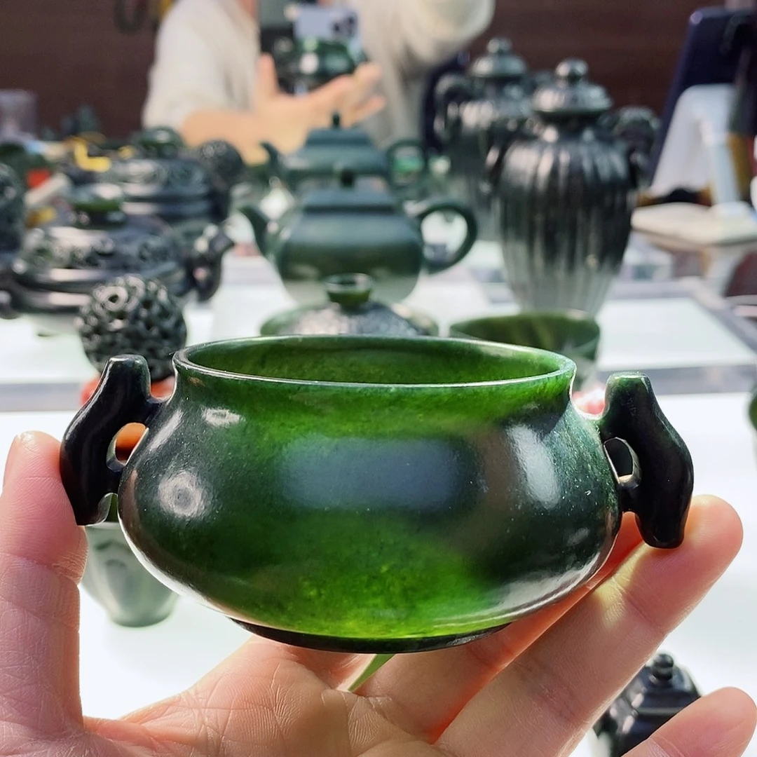 和田玉（青玉）摆件未镶嵌香炉