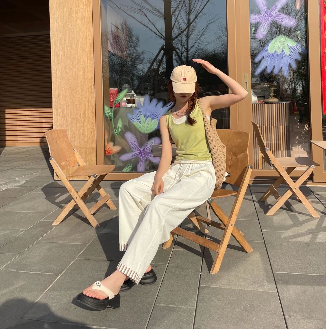 夏季薄款百搭休闲森系卷边复古老爹裤