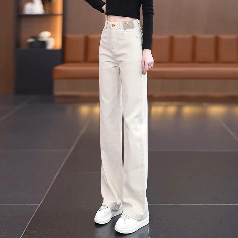 米白色软牛仔直筒裤女春秋2025年新款爆款裤子休闲窄版阔腿裤时尚