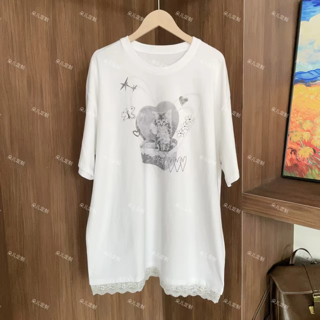 朵儿定制 夏季小猫纯棉拼接蕾丝短袖 IV84