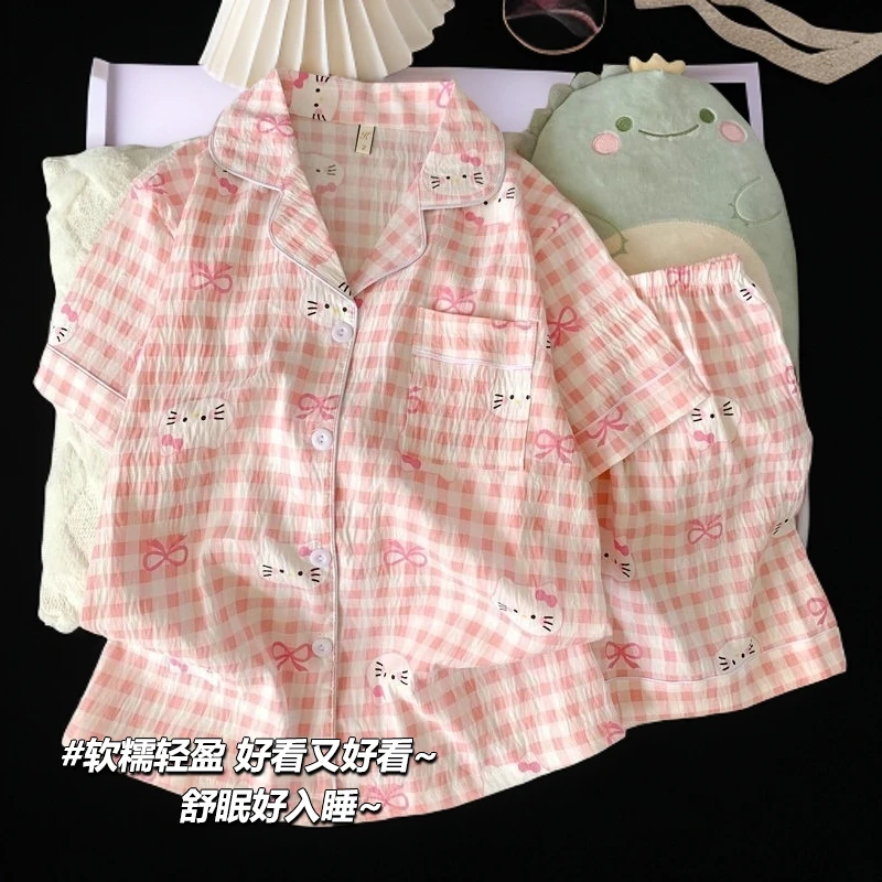 儿童睡衣女童夏季薄款云朵棉短袖空调服套装女孩初中生儿童家居服