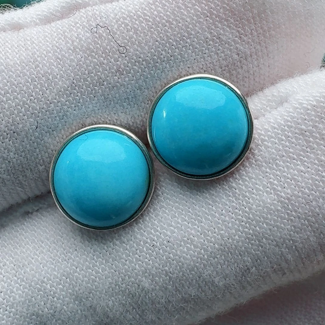 绿松石银S925镶嵌耳饰