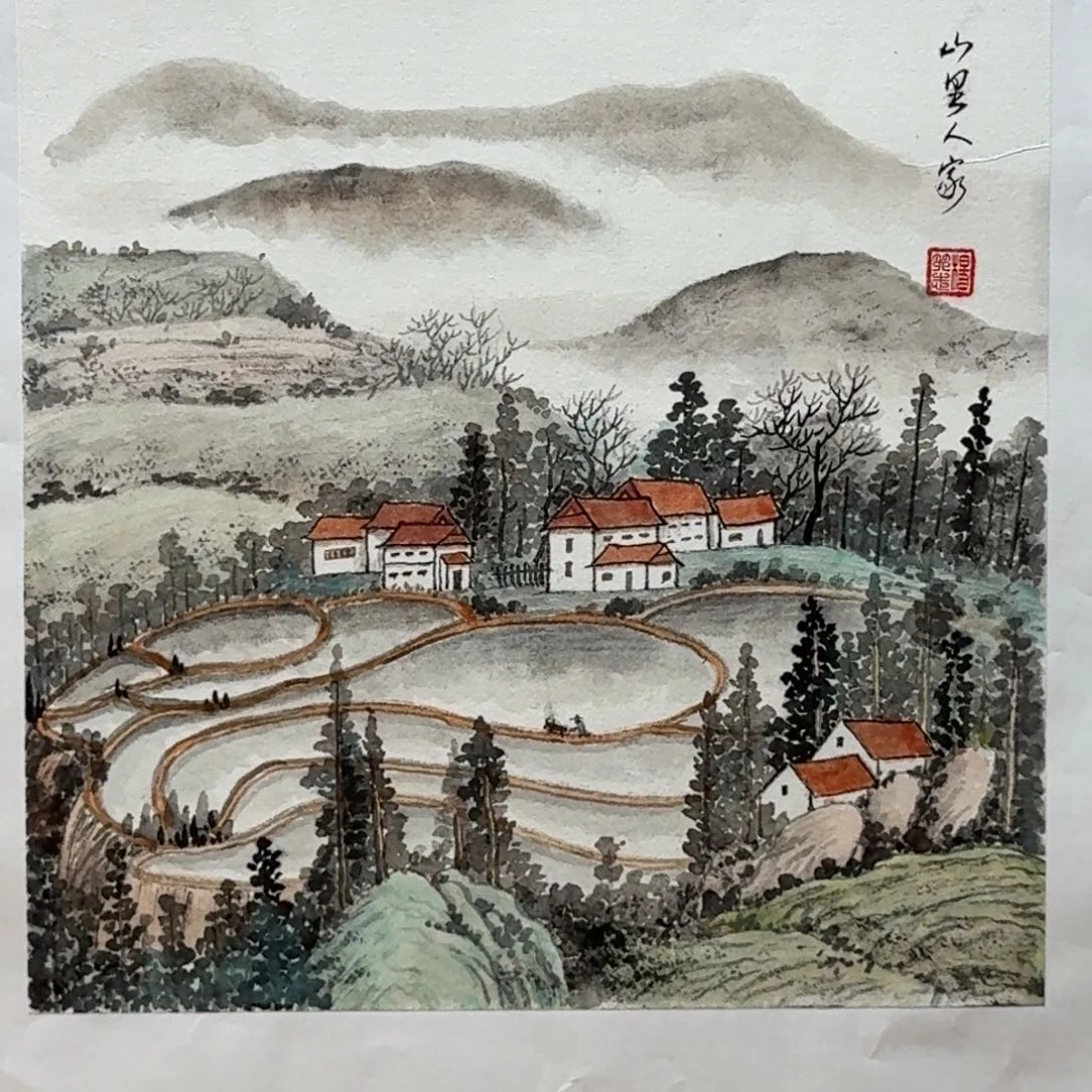 国画34尺寸斗方山水画