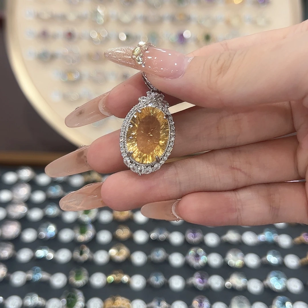 黄晶戒指银S925镶嵌励****女