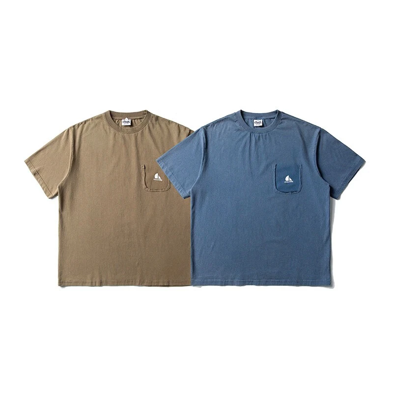 美式复古水洗口袋印花休闲T恤夏季圆领宽松百搭短袖-Y527