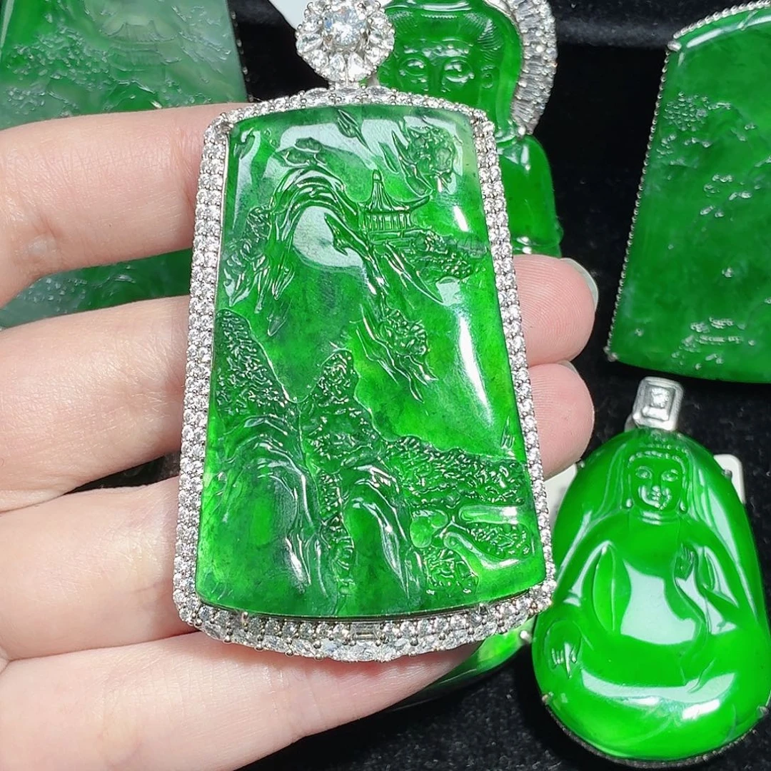 东***哥翡翠银S925镶嵌颈饰天然A货翡翠