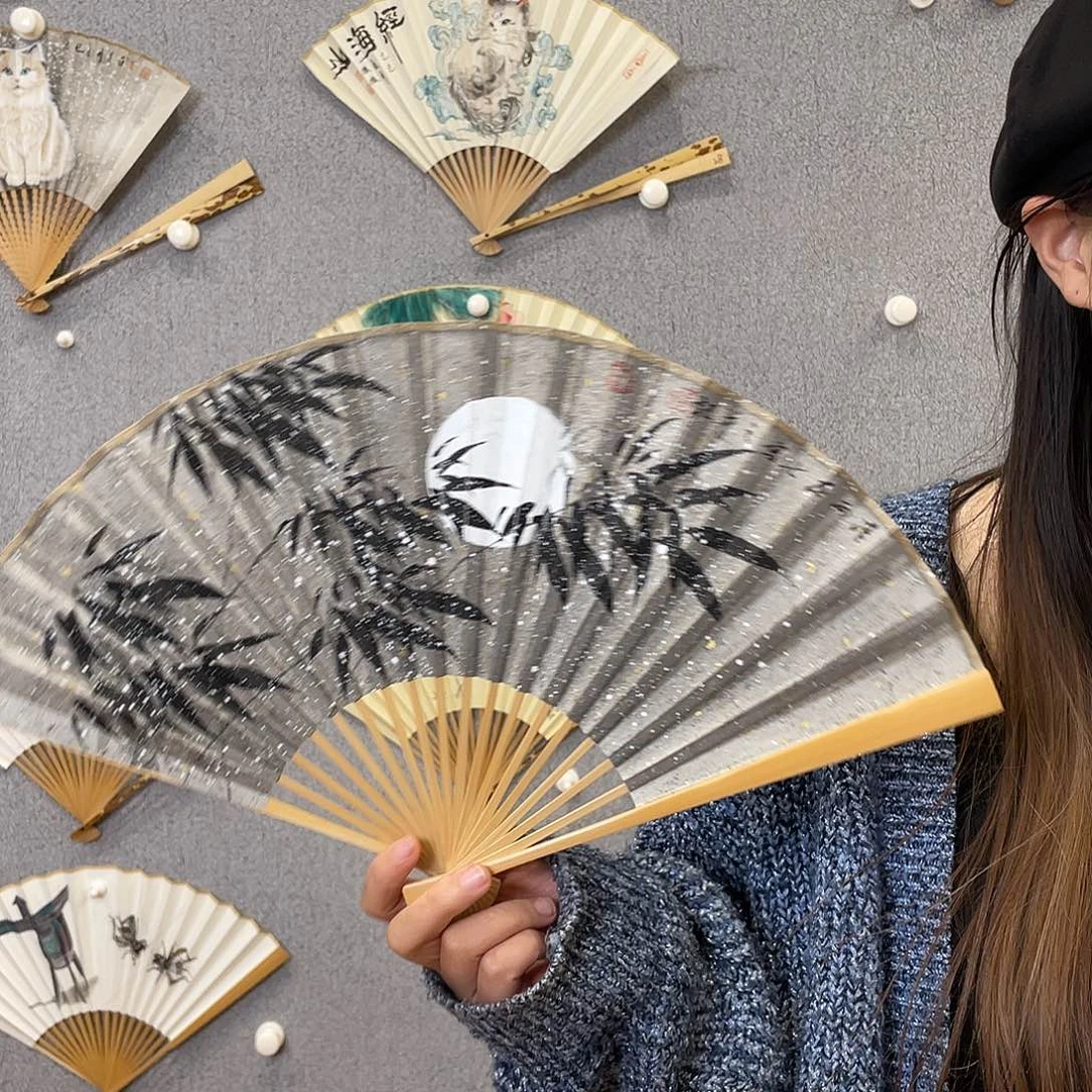 国画8寸玉竹-纯手绘-文玩扇骨（默认粘好）