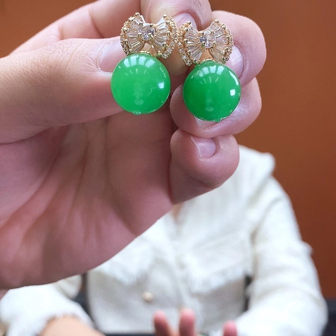 翡翠银S925镶嵌耳饰