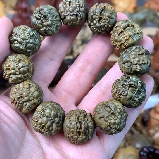 花梨木类绿檀木貔貅手链2.0好
