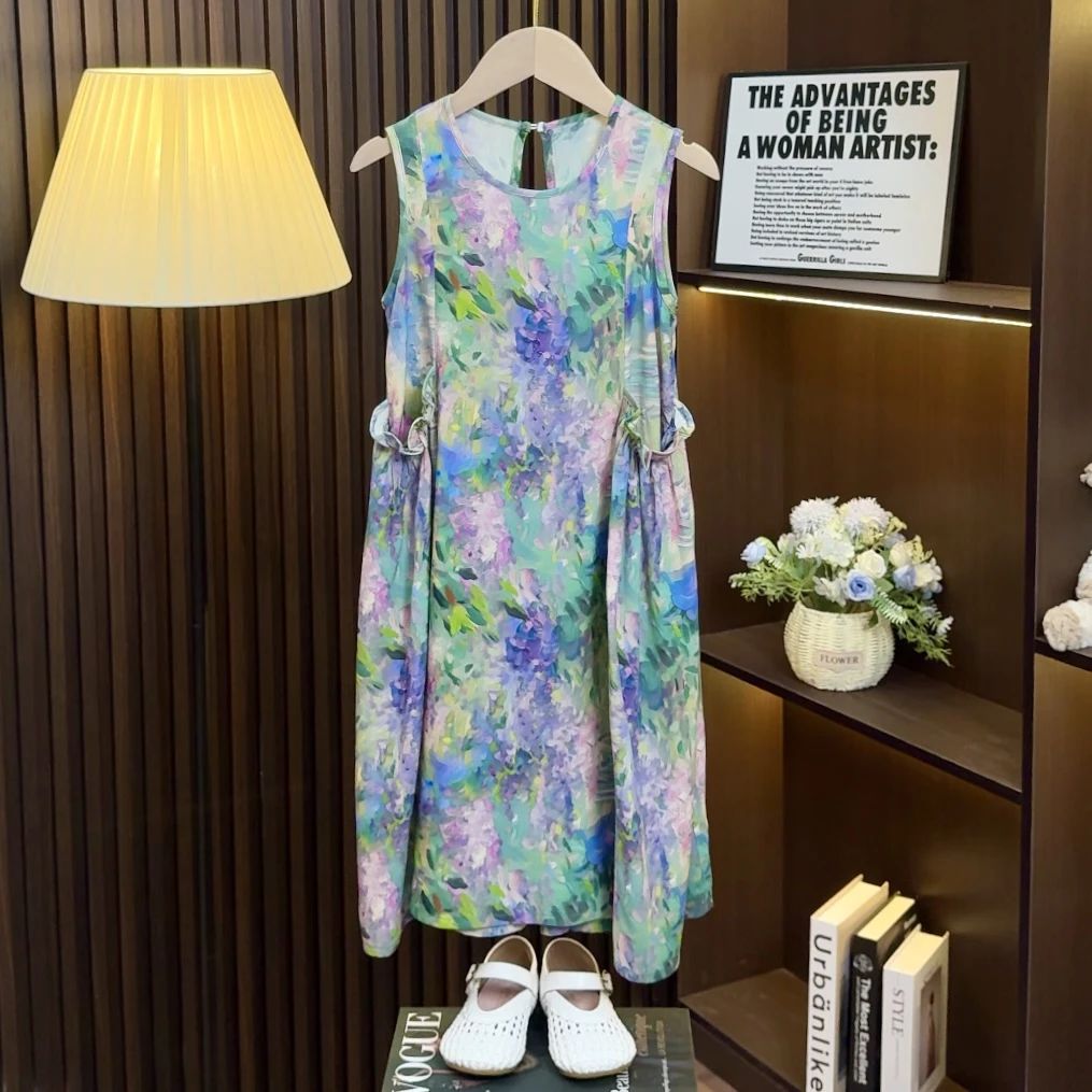 【青瓷染墨】女童连衣裙2025新款夏季女宝洋气时髦背心裙子0869