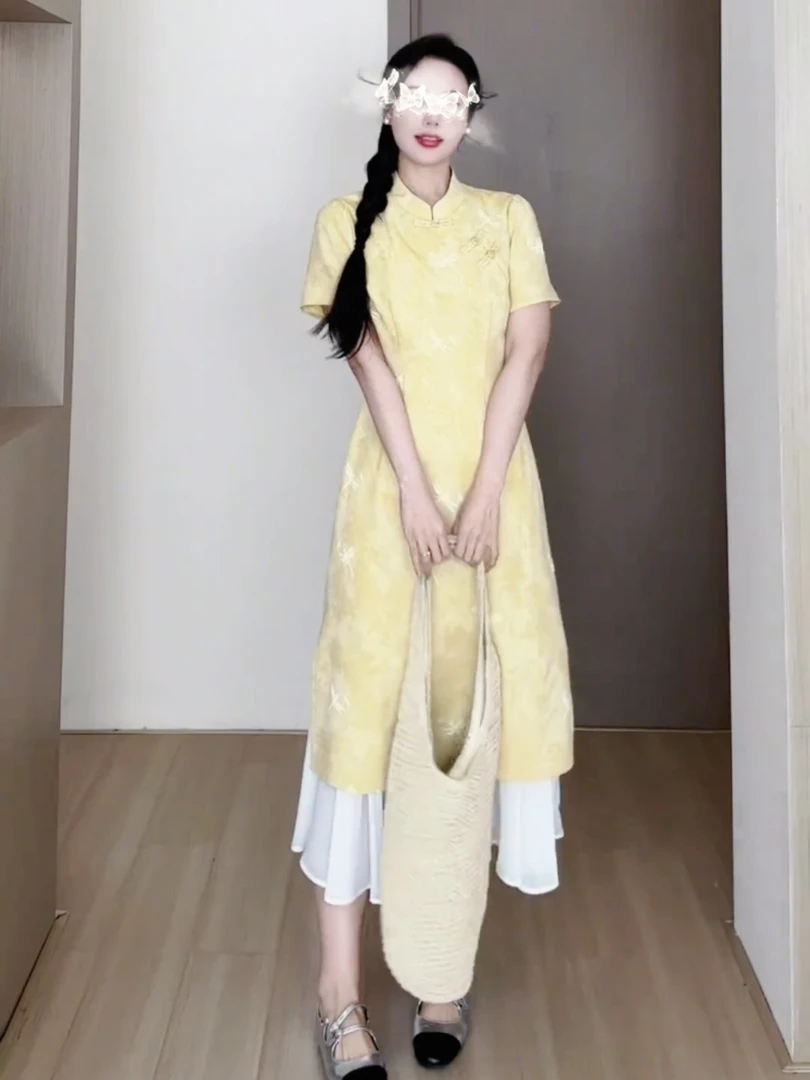 大码女装夏季新款2025微胖mm新中式改良旗袍修身显瘦国风连衣裙女
