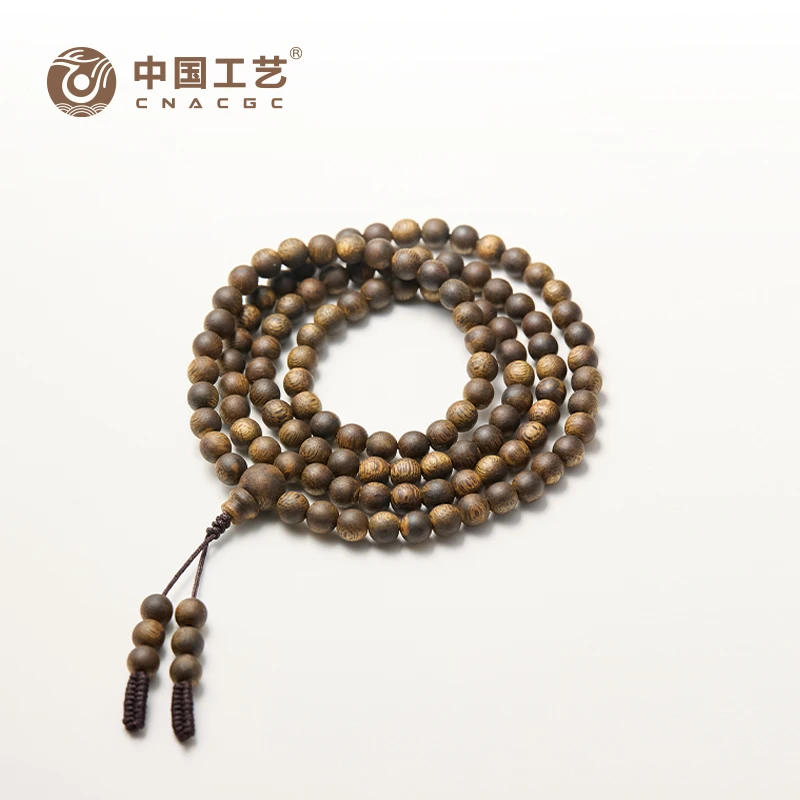 【中国工艺】绿奇楠99沉6mm圆珠长串