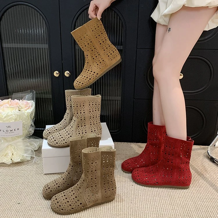复古镂空网靴鞋子女款爆款2025新款夏季透气百搭平底小短靴