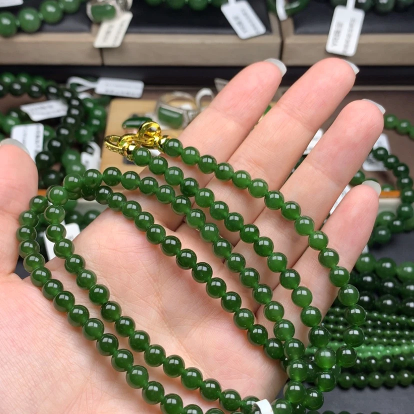 【闪购商品】颈饰未镶嵌和田玉（碧玉）6m冰底辣菠菜绿无黑