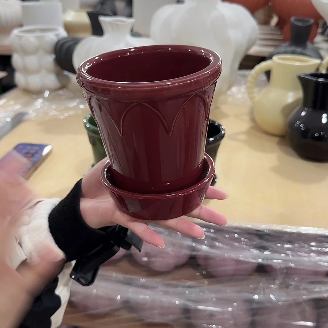 c4色釉款带托花盆花盆花盆