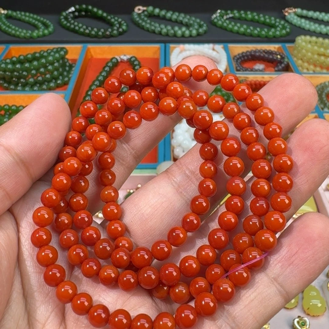 南红玛瑙未镶嵌珠宝奇石南红锦玫双色5.5mm珠链