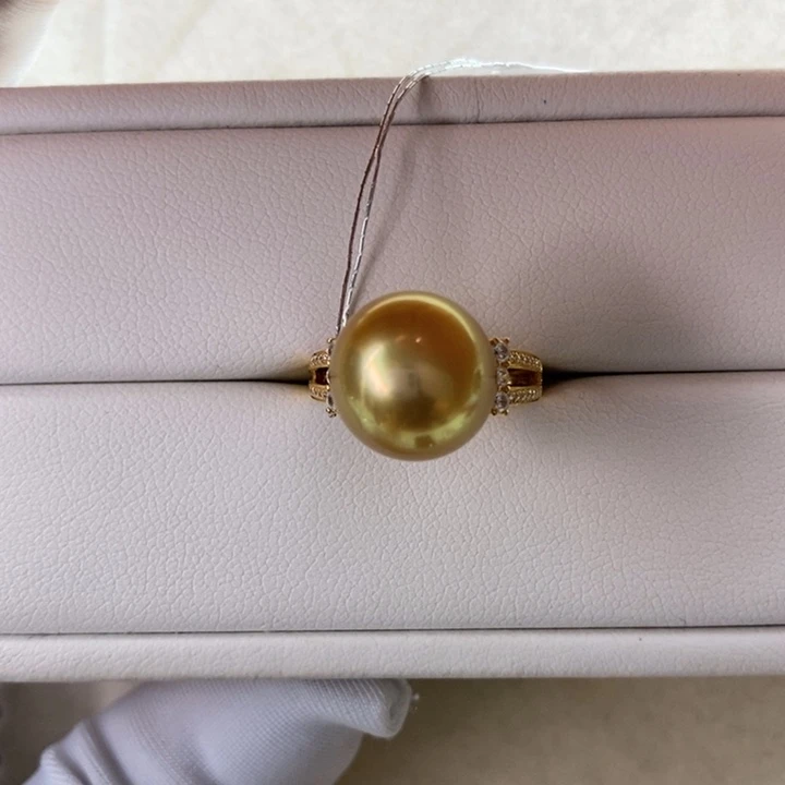 戒指18K金镶嵌海水珍珠南洋金珠12-13mm
