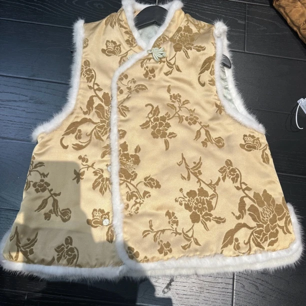 6802#重工国潮全身刺绣貂毛边百搭棉马甲