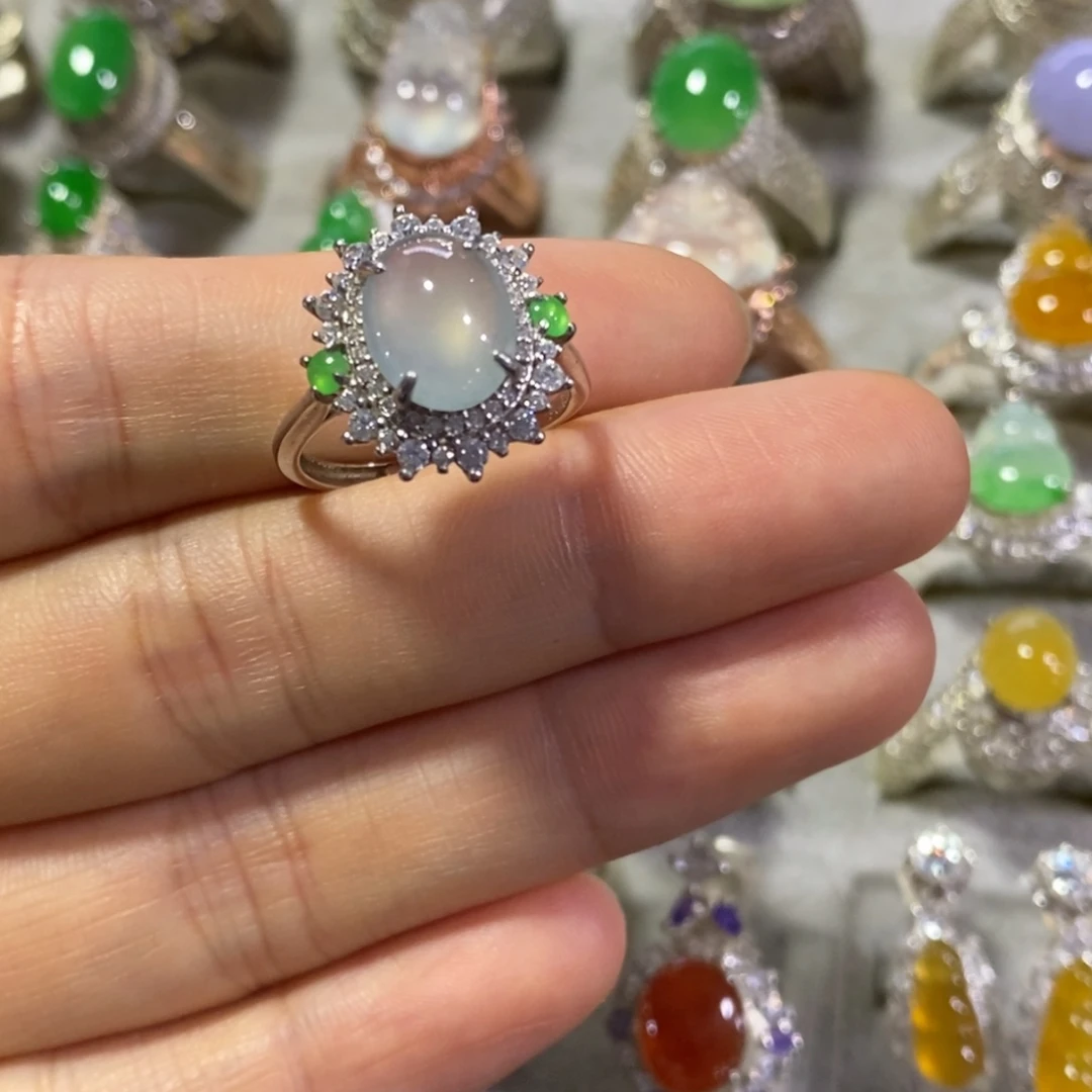 翡翠戒指银S925镶嵌戒指