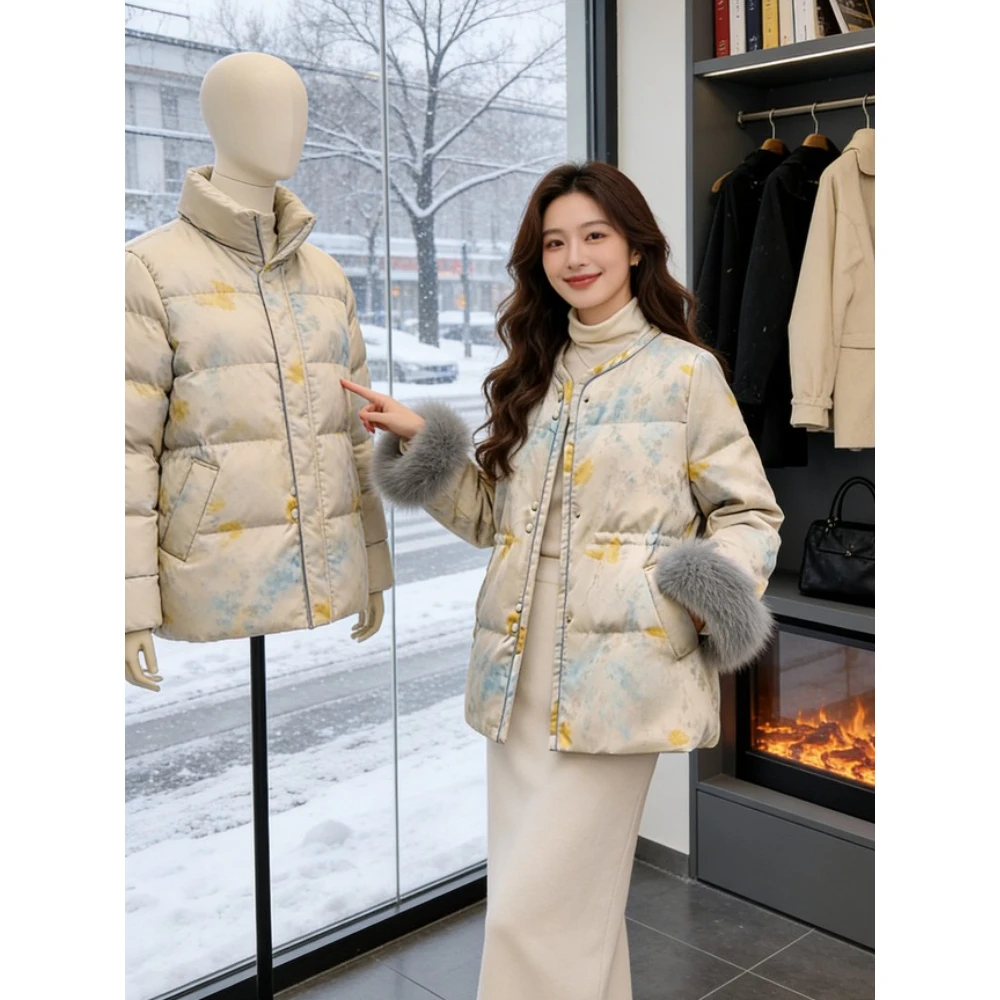 兹伊翰【清云间】复古风百搭加厚外套女2025冬季新款毛茸茸拼接棉服