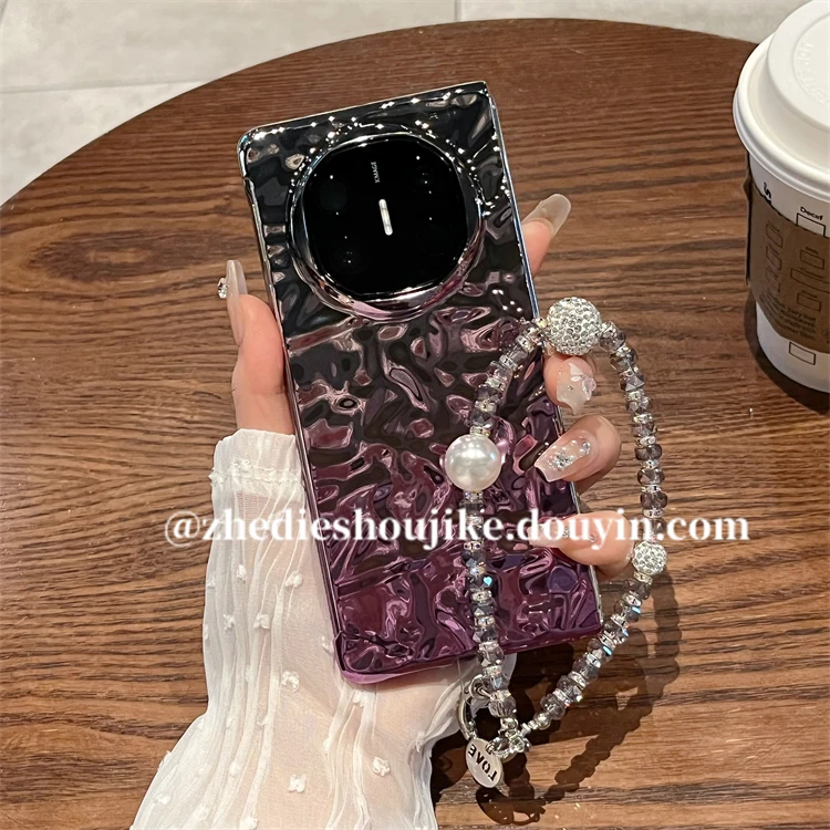 适用华为matex5手机壳高级渐变电镀褶皱链条matex6折叠屏保护壳女