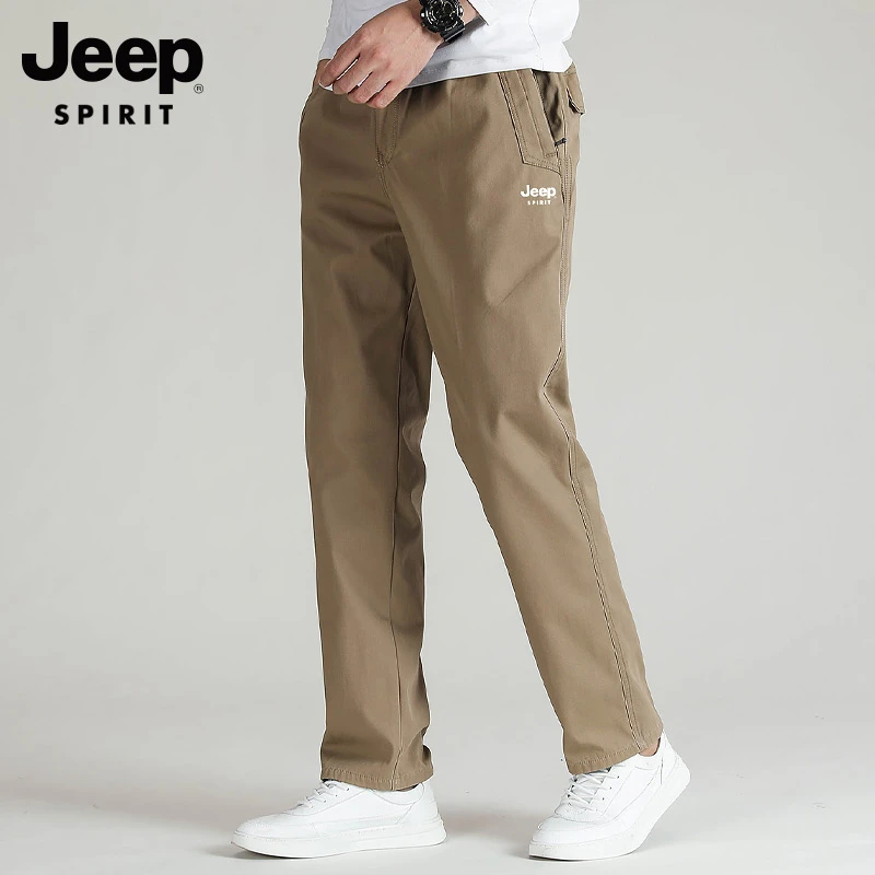 jeepspirit吉普正品春秋款纯棉休闲裤男士宽松直筒大码工装裤子