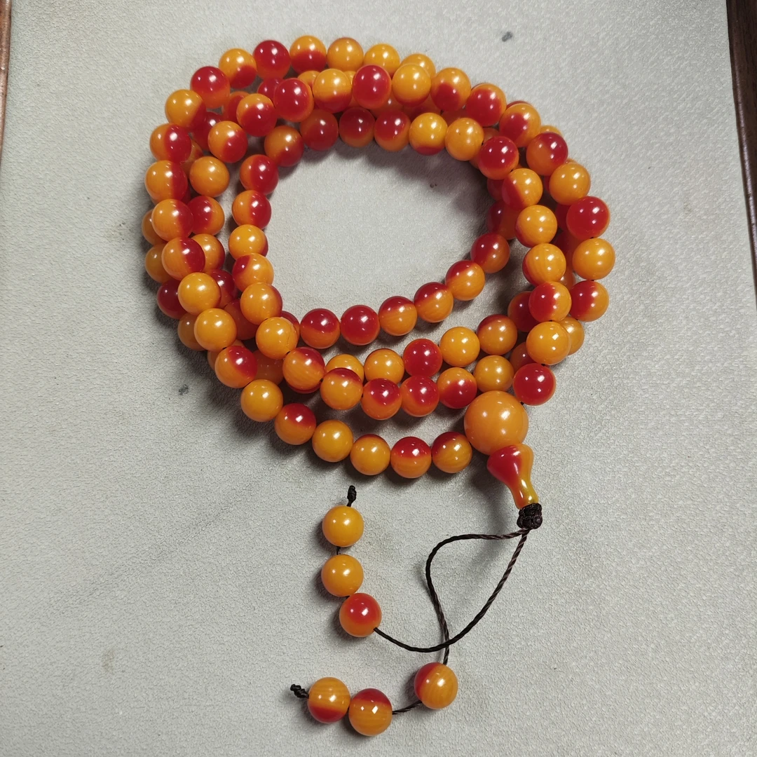 181号精品红黄双色卡8mm塑料工艺品108项链