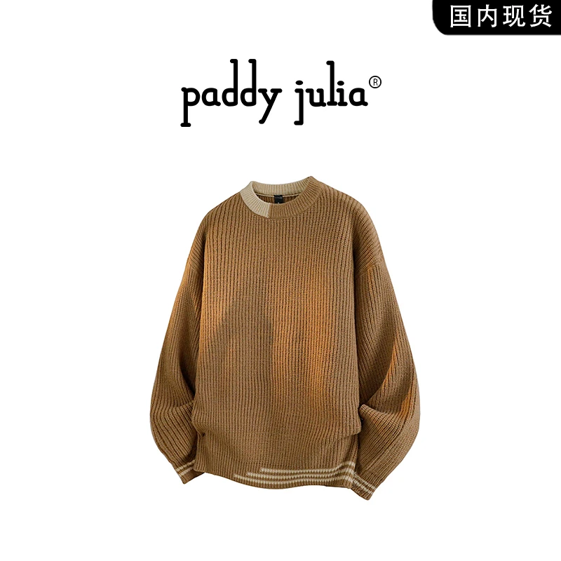 Paddy julia复古慵懒风毛衣男春秋季设计感圆领针织衫高级感衣服