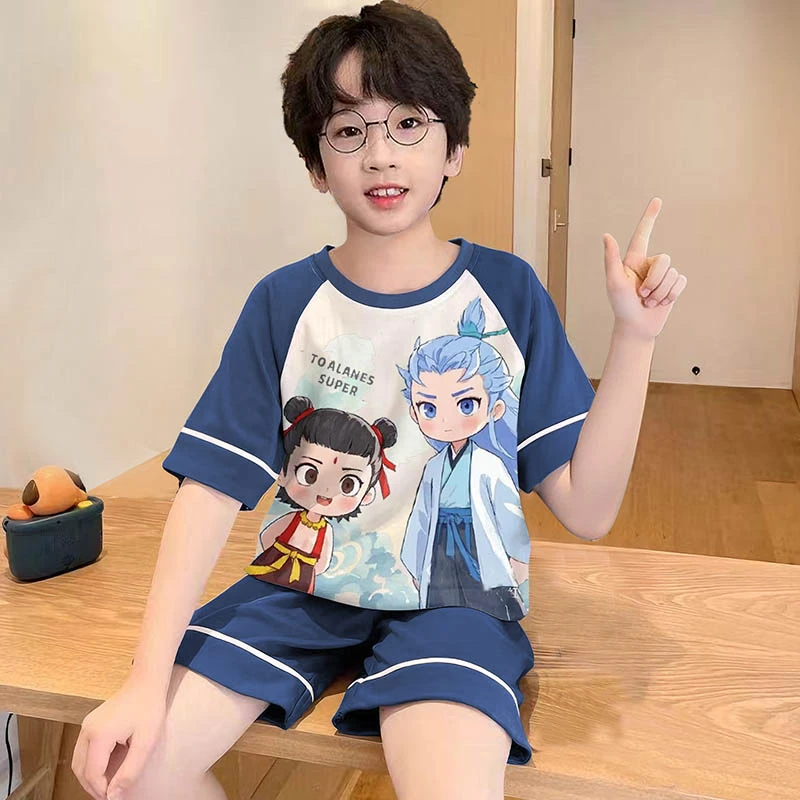 儿童睡衣男童纯棉男孩小孩大童薄款夏季哪吒2025新款夏天短袖全棉