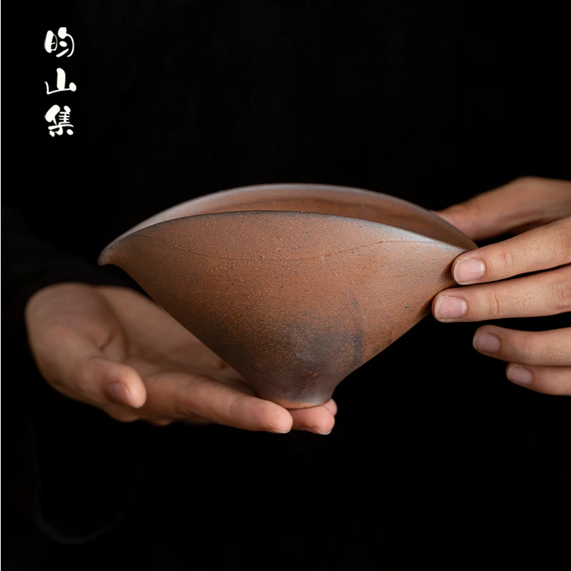 粗陶水滴公道杯老岩泥茶具分茶器复古家用陶瓷创意艺术茶海匀杯子