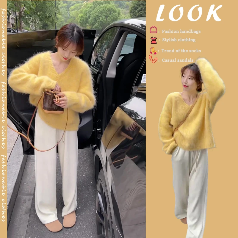 秋装女款爆款2025新款潮流百搭慵懒风通勤休闲针织上衣裤子两件套