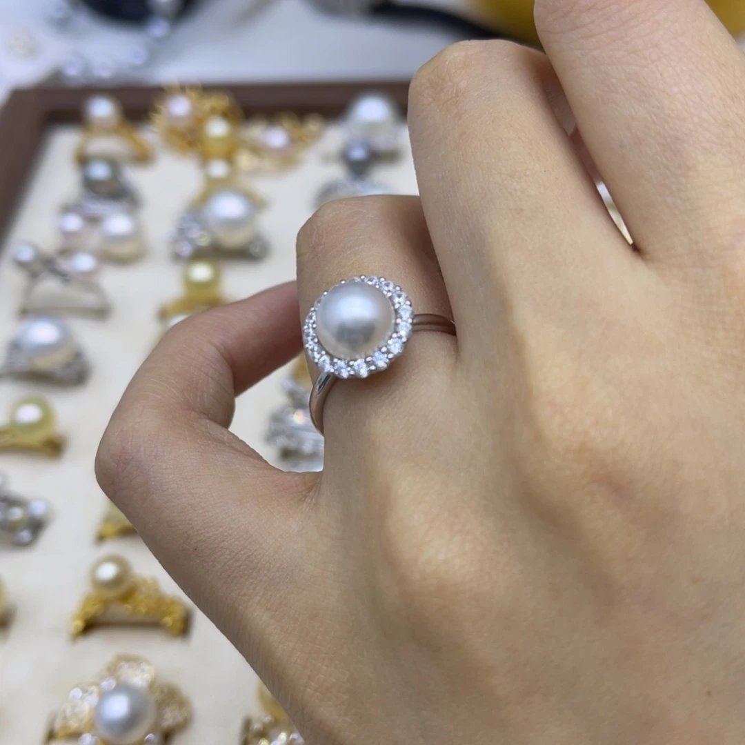 银S925镶嵌海水珍珠戒指
