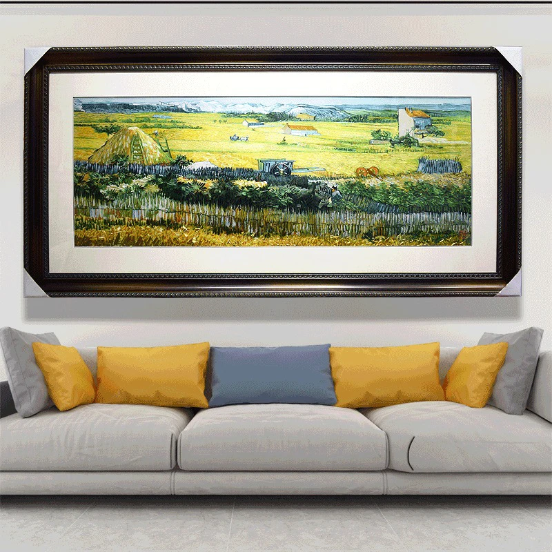96*196顾氏纯手工苏绣梵高丰收图现代欧式风格客厅装饰画麦田风景