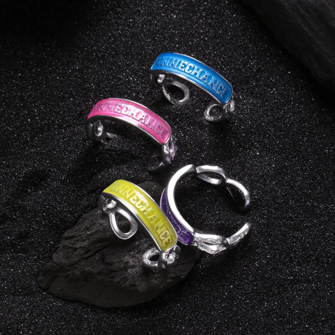 925银戒指 J13290 多巴胺彩虹好运开口戒指