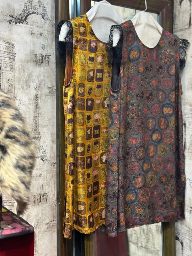 【庄玥·李】复古显瘦中长款圆领拼接蕾丝设计人丝香云纱背心裙