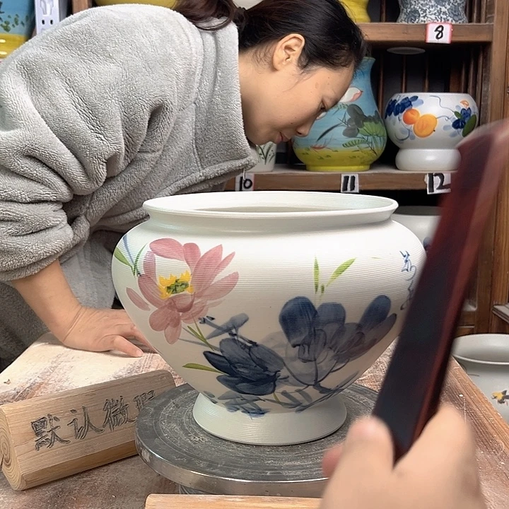 陶高20口20青花荷花陶瓷