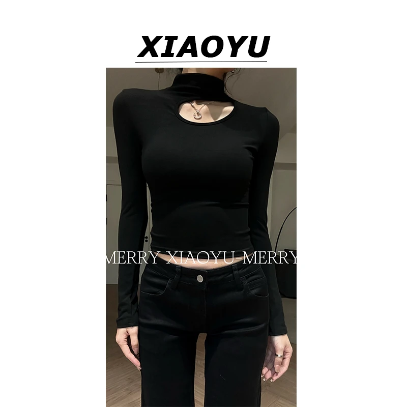 小鱼【野心拽姐】辣妹镂空挂脖上衣女秋冬半高领显身材打底衫