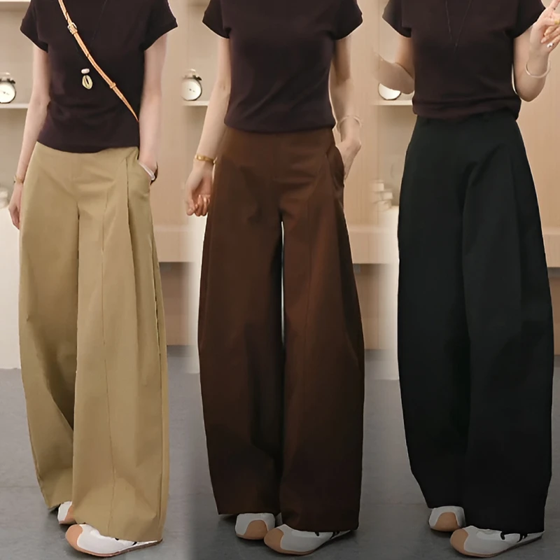 日系慵懒风西装阔腿裤女春秋薄2025新款高腰藏青色高腰西装阔腿裤