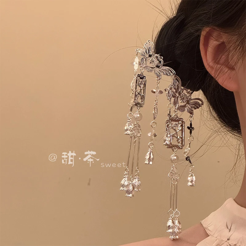 古风汉服发饰金色蝴蝶步摇发簪子银色流苏发钗簪子头饰旗袍配