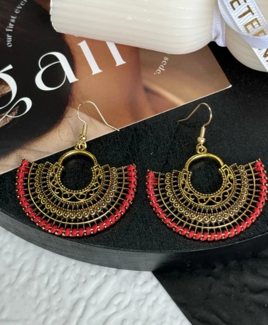 钛钢耳饰 钛钢耳饰 LARVINA红色波西米亚风耳环