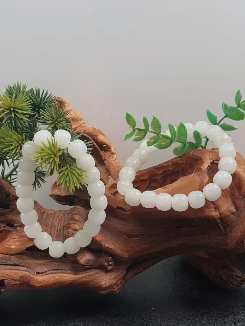 玉润东方天然和田玉白算盘珠手串（多样性发其一）