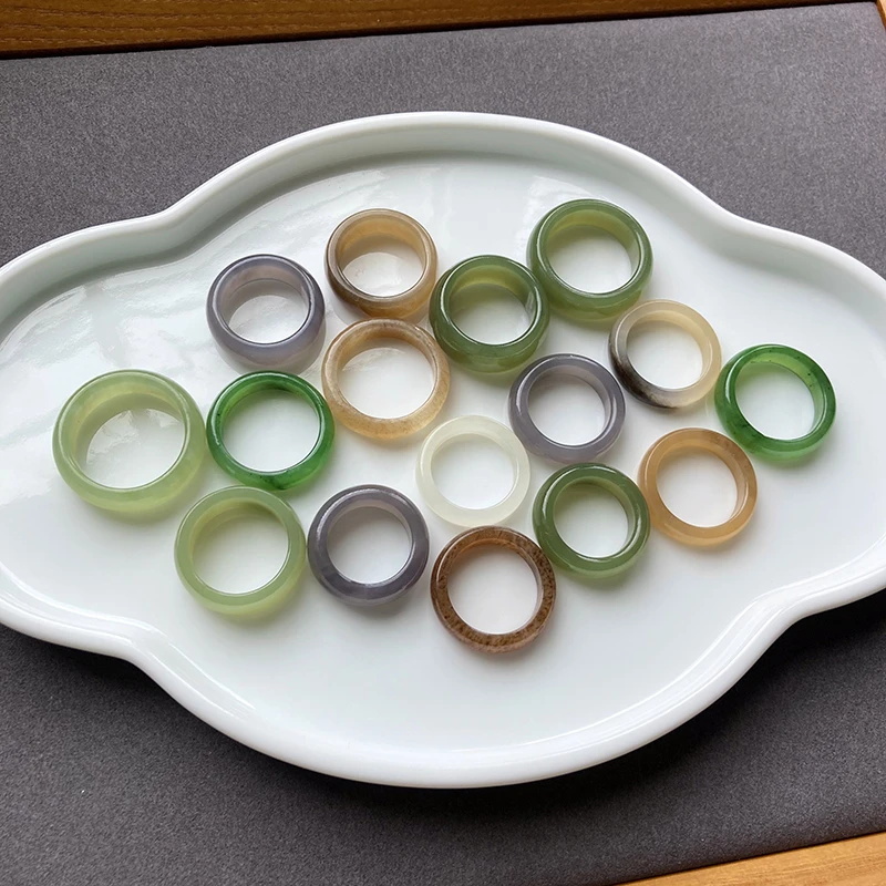 一物一图天然新疆和田玉指环戒指男女情侣碧玉晴水糖料青花黄口料