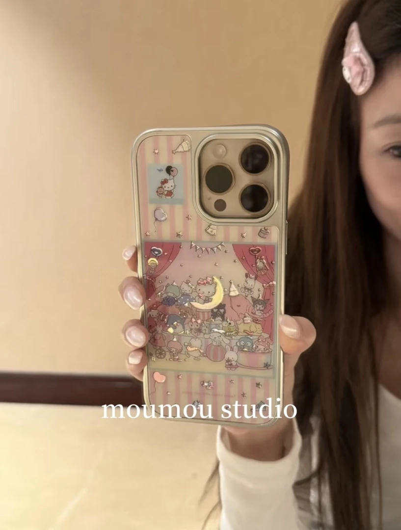 ins可爱粉条纹三丽鸥派对适用于苹果16promax手机壳15保护套1413