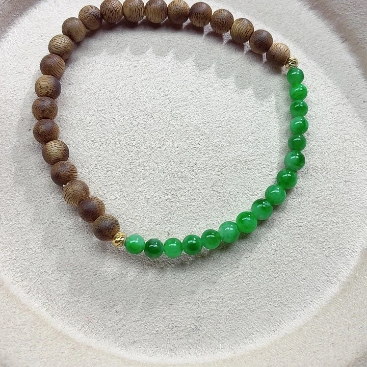 翡翠18K金镶嵌手链天然缅甸翡翠A货DIY沉香