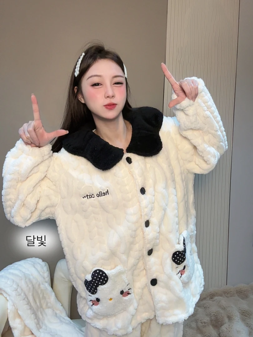 口袋猫咪｜加绒加厚加大宽松长袖睡衣冬季家居服胖mm230斤冬季