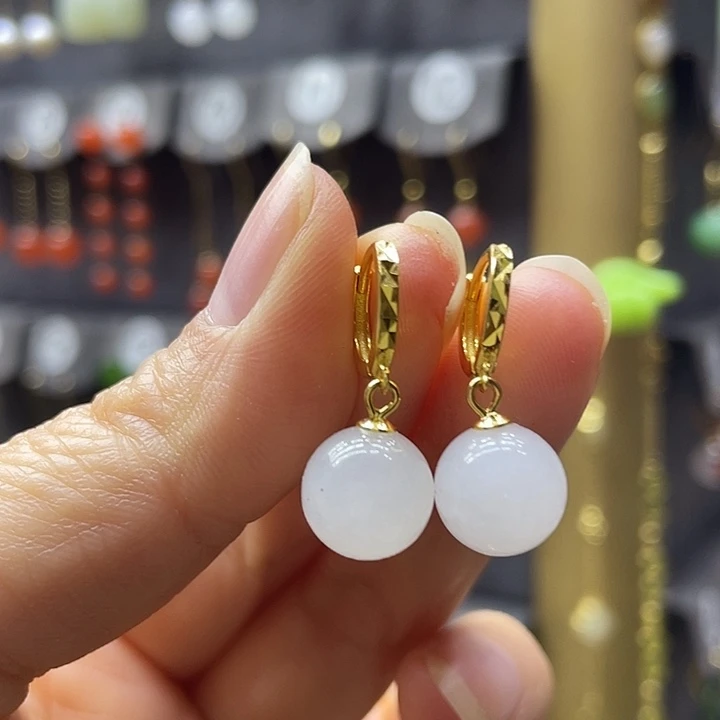 和田玉银S925镶嵌耳饰