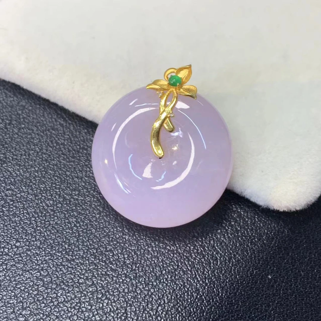 【金鑫】18k淡粉紫罗兰平安扣吊坠*老种粉紫罗兰吊坠缅翡翠A货