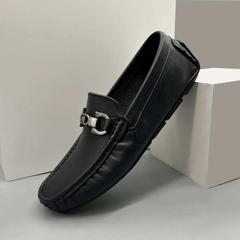 男士豆豆鞋新款头层牛皮一脚蹬乐福鞋软底软面透气时尚百搭皮鞋