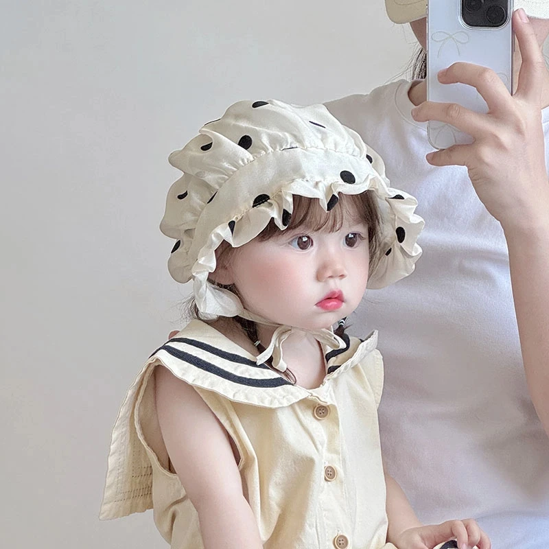 ins波点婴儿帽子春夏季薄款遮阳护囱门胎帽宝宝小月龄新生宫廷帽