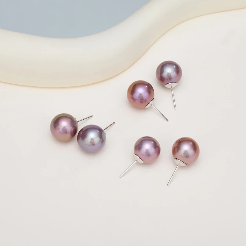 A15天然淡水紫色珍珠耳钉 12-13mm（多样性发其一）
